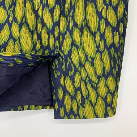 Gizia Skirt Blue Yellow Patterned Pencil Straight Lined - Picture 9 of 11